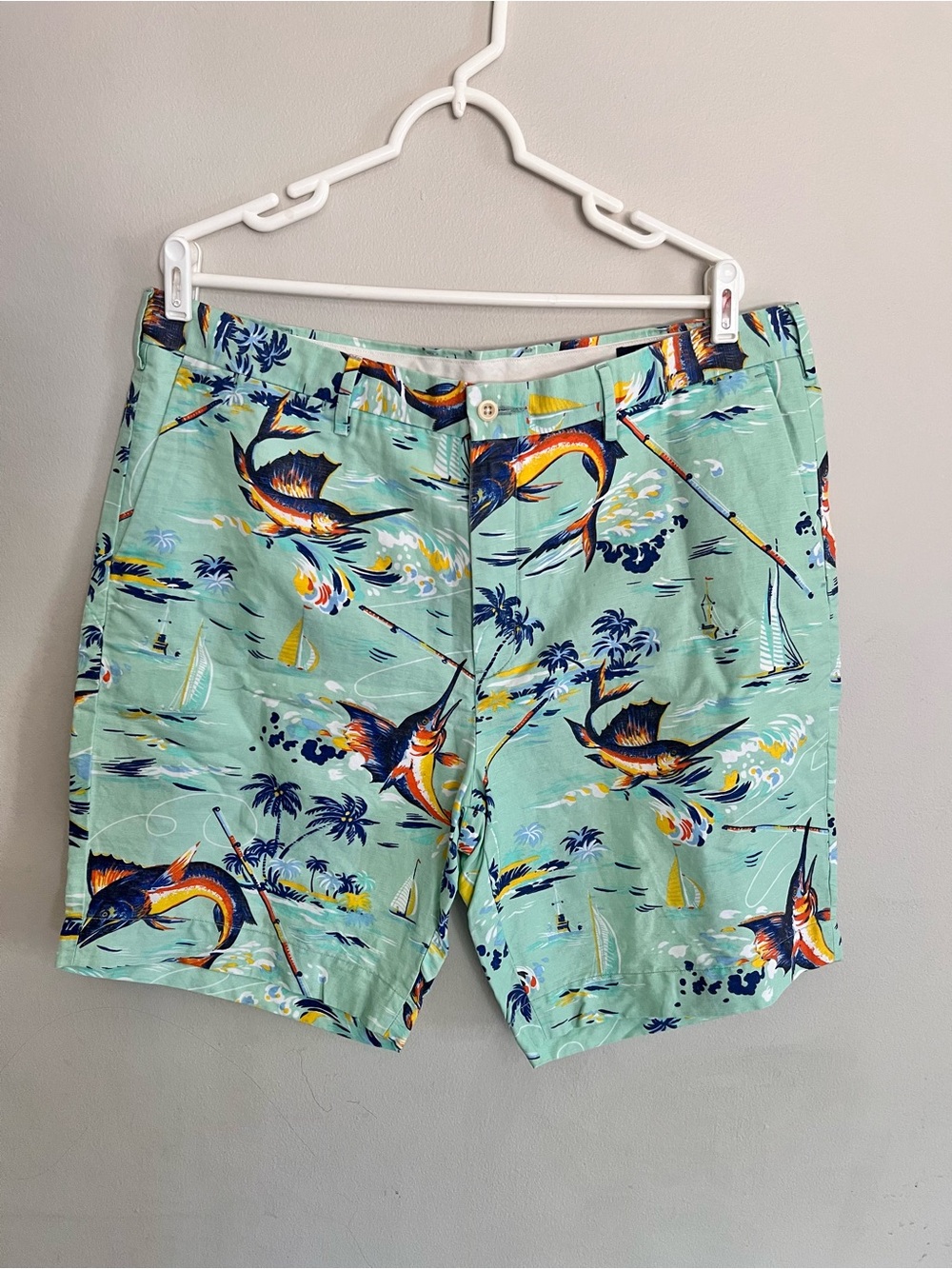 Polo Ralph Lauren Classic Fit Shorts Size 38 Marlin Fishing Linen Blend Chino. - Picture 2 of 6